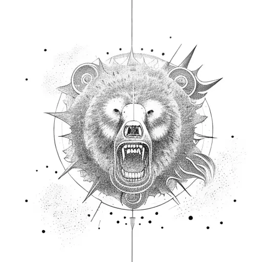 "The Alchemist" book cover: a sun with a bear climbing a mountain inside tattoo design idea