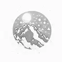 A sun with a mountain inside. A stream of water splits the mountain. The silhouette of a bear sits beside the stream. tattoo design idea