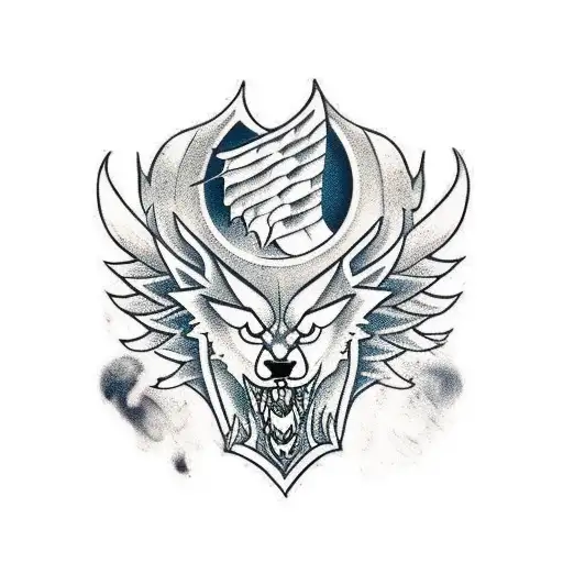 crest with wolf, dragon and viking ship tattoo design idea