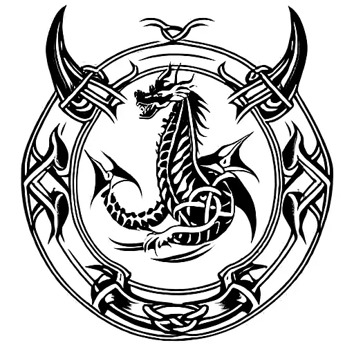 coat of arms with viking ship, dragon and wolf tattoo design idea