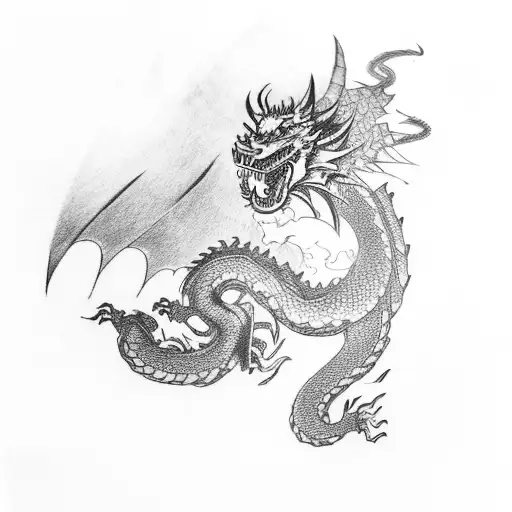 a samurai cutting off a dragon's head tattoo design idea