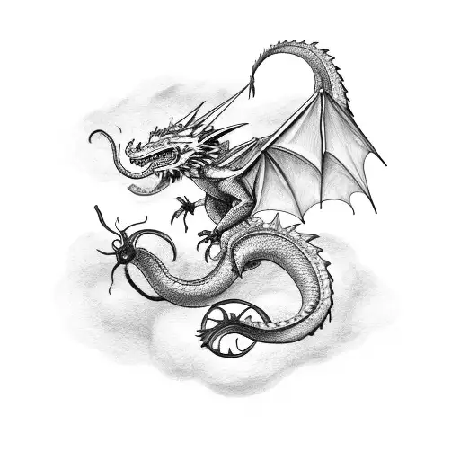 a dragon flying around the ring after a snake tattoo design idea