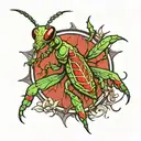 mantis ahead red star tattoo design idea