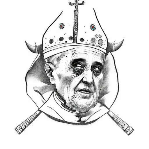 Dead pope with one horn tattoo design idea