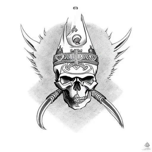 skull pope with one horn tattoo design idea