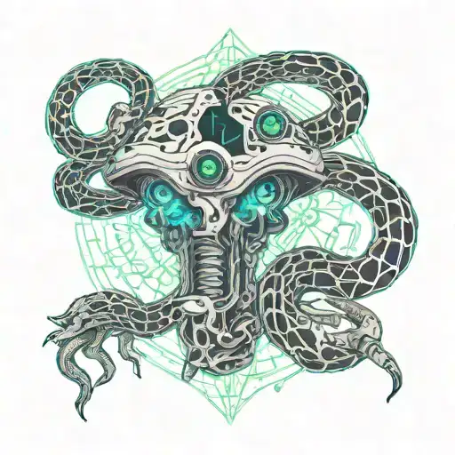snake mushroom alien smoking tattoo design idea