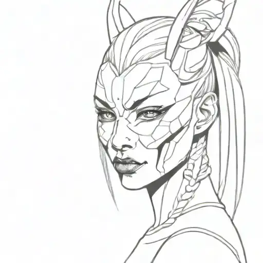 Cyberpunk girl oni mask tattoo design idea