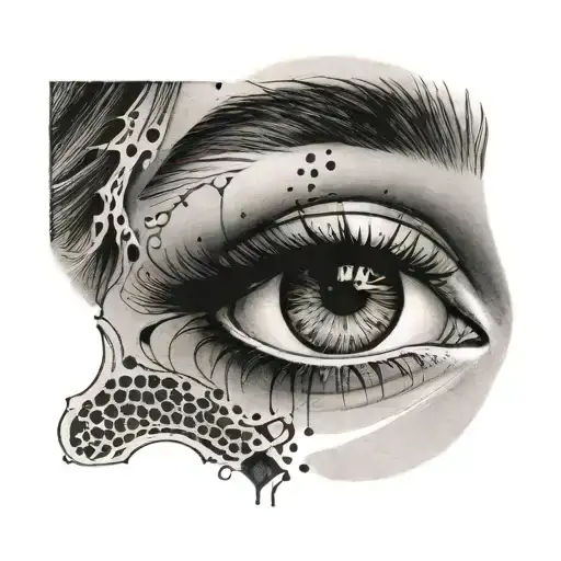 Black eyes of a woman under a bridge tattoo design idea