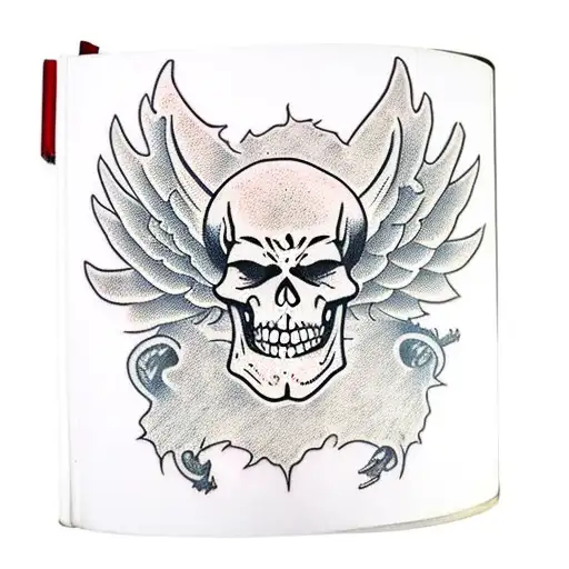 skeleton dragon wings rope gun book catnip tattoo design idea