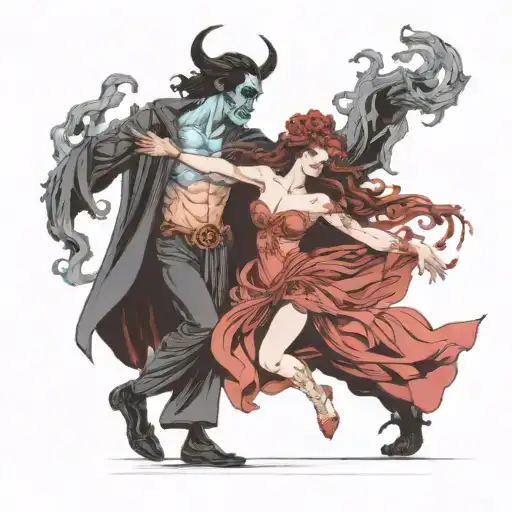 hades dragging persephone reaching for the pomegranet tattoo design idea