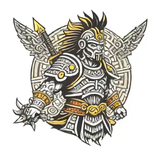 aztec warrior samurai standing tattoo design idea