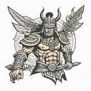 aztec warrior samurai standing tattoo design idea