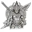 aztec warrior samurai standing tattoo design idea