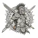 aztec warrior samurai standing tattoo design idea