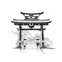 a japanese torii gate with a stairs and people walking to the torii tattoo design idea