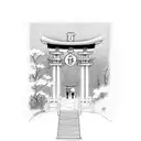 a japanese torii gate with a stairs and people walking to the torii tattoo design idea