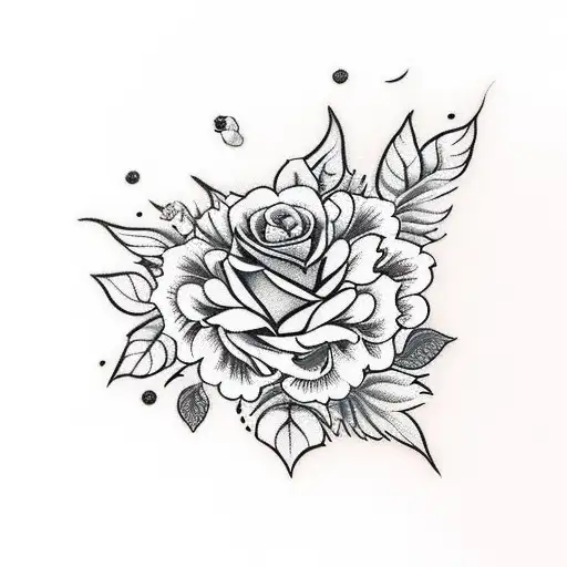 One black ink tiger with one red ink tiger with hydrangeas and roses tattoo design idea