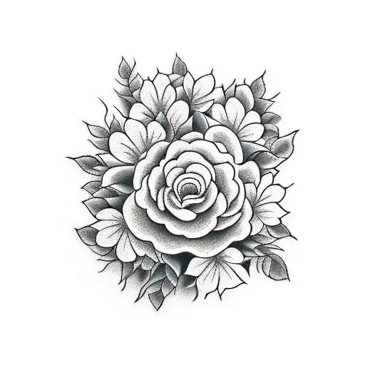 One black ink tiger with one red ink tiger with hydrangeas tattoo design idea