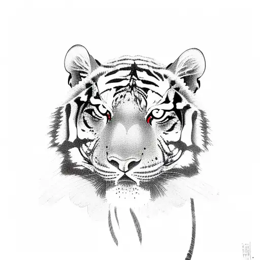 One black ink tiger body with one red ink tiger with hydrangeas tattoo design idea