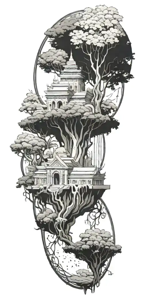 hanging gardens of babylon tattoo design idea