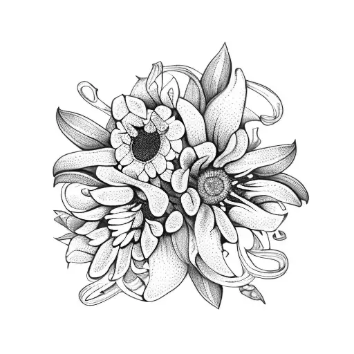 boquet of daisies, daffodils, and lilies of the valley tattoo design idea