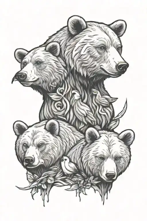 three bears and 2 birds tattoo design idea