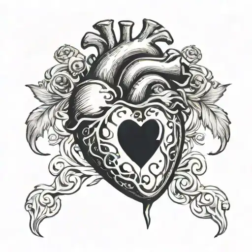 a tattoo drawing of a human heart but around the heart is a capital letter D tattoo design idea