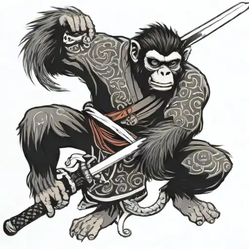 Monkey samurai sword tattoo design idea