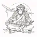 monkey samurai warrior meditating two sword 4k tattoo design tattoo design idea