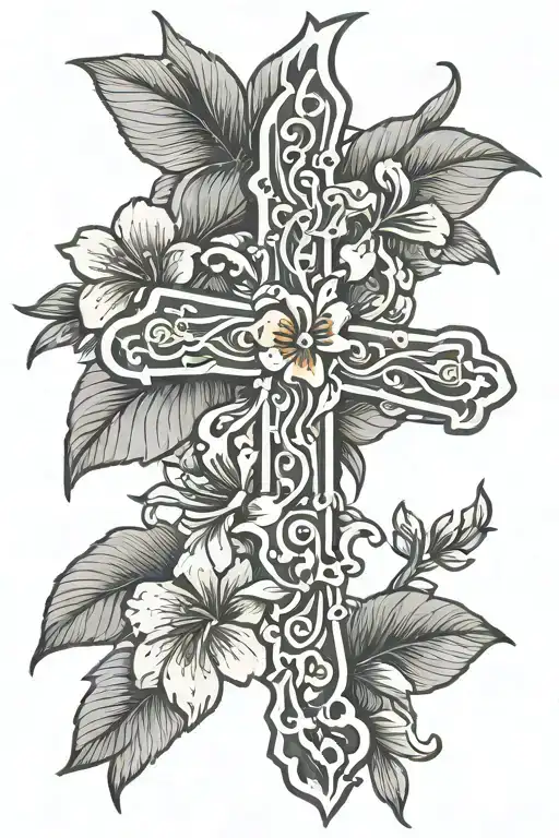 Simple Cross with Orange Blossoms tattoo design idea