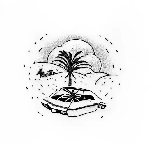 tattoo with a 1967 Buick Riviera, a 1967 Oldsmobile Cutlass Supreme Convertible, two palm trees at the southern most poi tattoo design idea