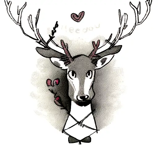 A blackwork tattoo of a deer with barbed wire wrapped around its antlers tattoo design idea