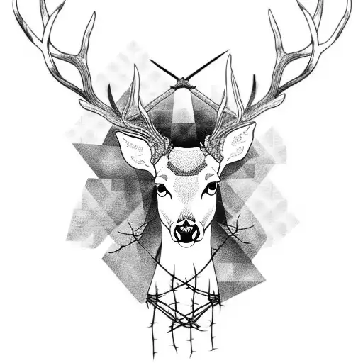 A blackwork tattoo of a deer with barbed wire wrapped around its antlers tattoo design idea