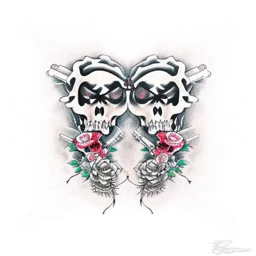 A pair of crossed guns adorned with roses and thorny vines, symbolizing the delicate balance between violence and beauty in the world of the mafia tattoo design idea