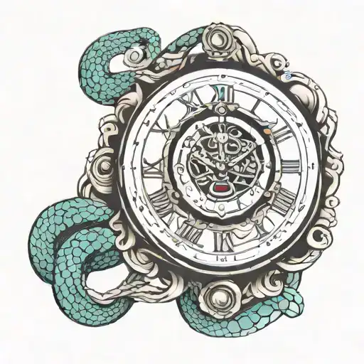 clock and snake eye tattoo design idea