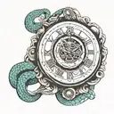 clock and snake eye tattoo design idea
