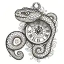 clock and snake eye tattoo design idea