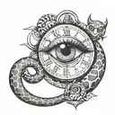 clock and snake eye tattoo design idea