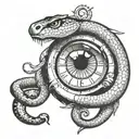 clock and snake eye tattoo design idea