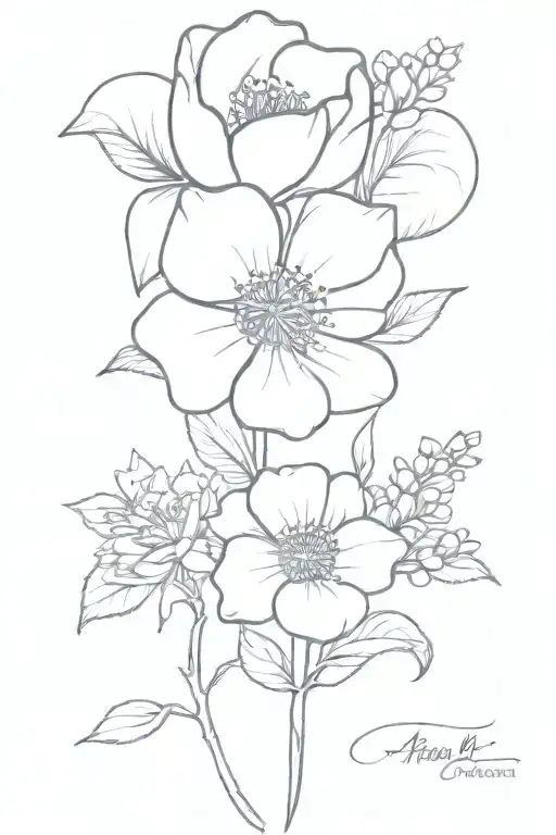 birth flower bouquet of April, May, June, September, October,  and December  tattoo design idea