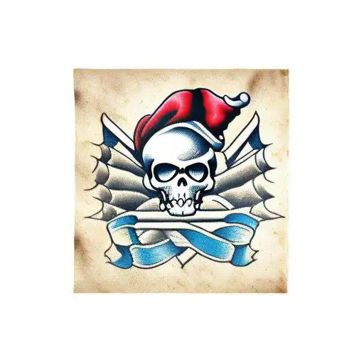 Pirate flag with two an achor and two swallows tattoo design idea
