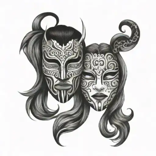 two masks one good and one evil  tattoo design idea
