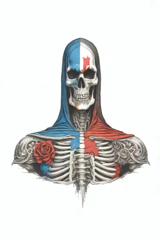 grim reaper  half Mexican flag half Texas flag ripping out of chest tattoo design idea