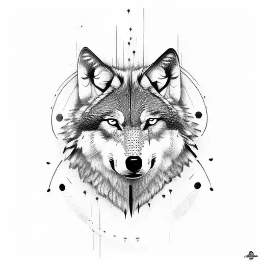 wolf head with half chickasaw war paint and half blackfoot war paint tattoo design idea