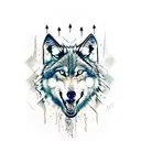 wolf head split in half with chickasaw war paint on right and half blackfoot war paint on left tattoo design idea