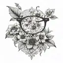 minimalistic eyeglass with flowers ontop  tattoo design idea