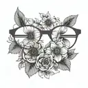 minimalistic eyeglass with flowers ontop  tattoo design idea