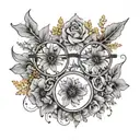 minimalistic eyeglass with flowers ontop  tattoo design idea