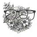 minimalistic eyeglass with flowers ontop  tattoo design idea