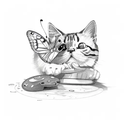 orange cat playing with a butterfly  tattoo design idea